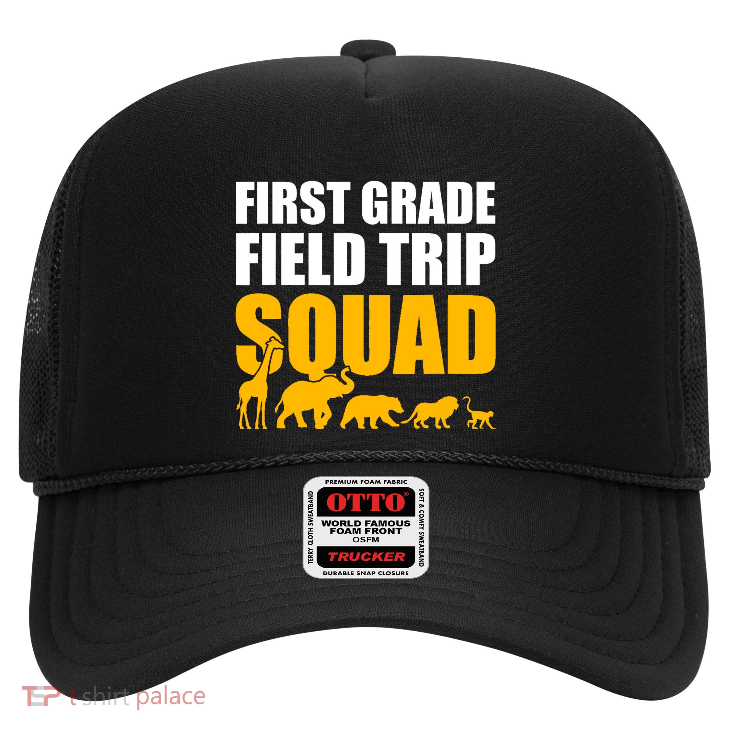 First Grade Field Trip Squad 1st Grade Zoo Crew Safari Trucker Hat