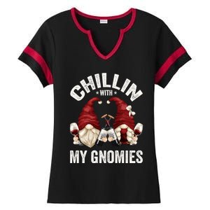 Funny Gnome For Wine Lover Who Loves Chillin With My Gnomies Great Gift Ladies Halftime Notch Neck Tee