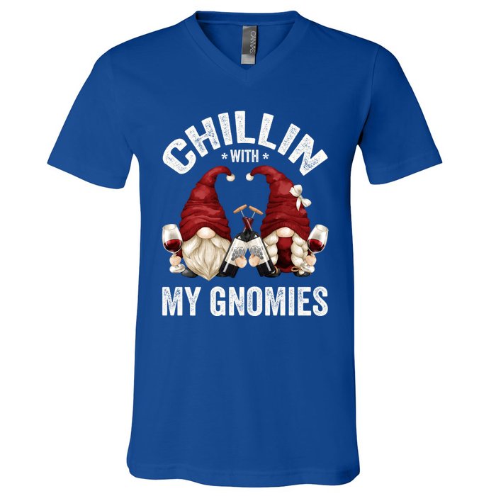 Funny Gnome For Wine Lover Who Loves Chillin With My Gnomies Great Gift V-Neck T-Shirt