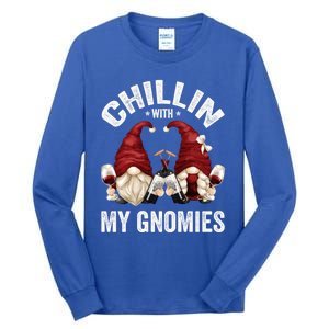 Funny Gnome For Wine Lover Who Loves Chillin With My Gnomies Great Gift Tall Long Sleeve T-Shirt