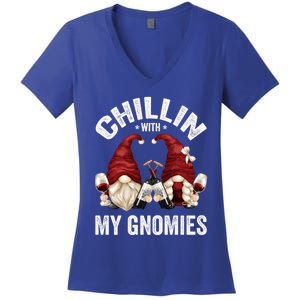 Funny Gnome For Wine Lover Who Loves Chillin With My Gnomies Great Gift Women's V-Neck T-Shirt