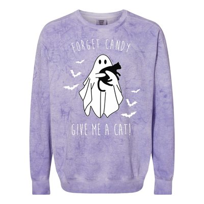 Funny Ghost Forget Candy Give Me A Cat Halloween Colorblast Crewneck Sweatshirt