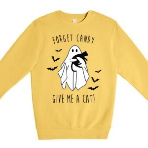 Funny Ghost Forget Candy Give Me A Cat Halloween Premium Crewneck Sweatshirt