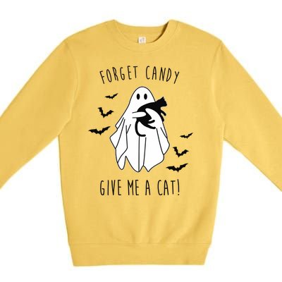 Funny Ghost Forget Candy Give Me A Cat Halloween Premium Crewneck Sweatshirt