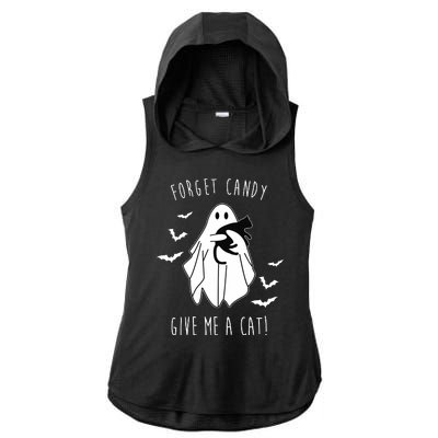 Funny Ghost Forget Candy Give Me A Cat Halloween Ladies PosiCharge Tri-Blend Wicking Draft Hoodie Tank