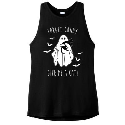 Funny Ghost Forget Candy Give Me A Cat Halloween Ladies PosiCharge Tri-Blend Wicking Tank