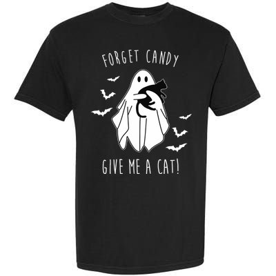 Funny Ghost Forget Candy Give Me A Cat Halloween Garment-Dyed Heavyweight T-Shirt