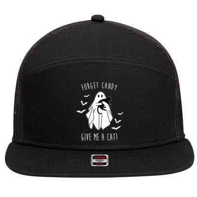 Funny Ghost Forget Candy Give Me A Cat Halloween 7 Panel Mesh Trucker Snapback Hat