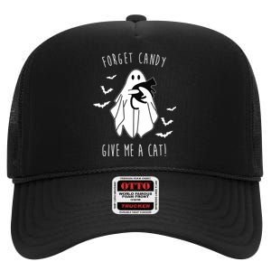 Funny Ghost Forget Candy Give Me A Cat Halloween High Crown Mesh Back Trucker Hat