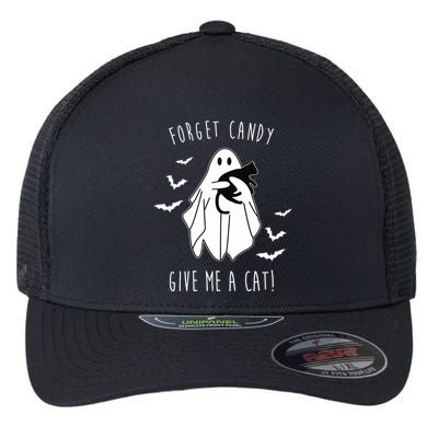Funny Ghost Forget Candy Give Me A Cat Halloween Flexfit Unipanel Trucker Cap