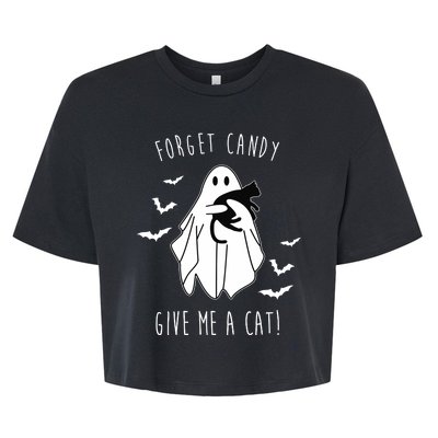 Funny Ghost Forget Candy Give Me A Cat Halloween Bella+Canvas Jersey Crop Tee