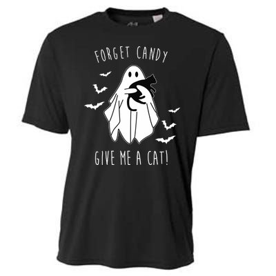 Funny Ghost Forget Candy Give Me A Cat Halloween Cooling Performance Crew T-Shirt