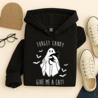 Funny Ghost Forget Candy Give Me A Cat Halloween Hoodie