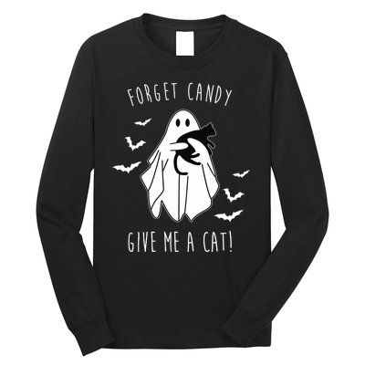 Funny Ghost Forget Candy Give Me A Cat Halloween Long Sleeve Shirt