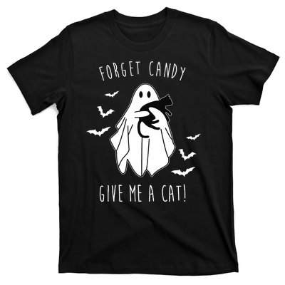 Funny Ghost Forget Candy Give Me A Cat Halloween T-Shirt