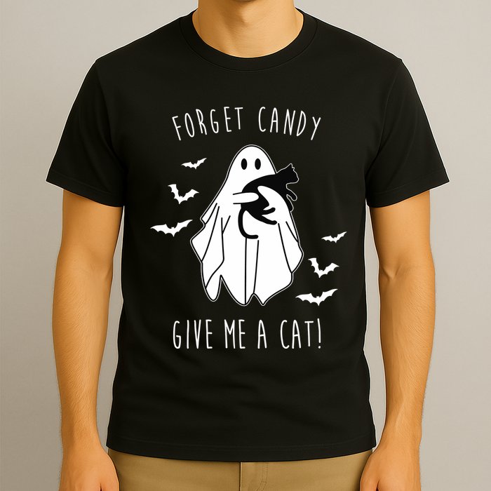 Funny Ghost Forget Candy Give Me A Cat Halloween T-Shirt
