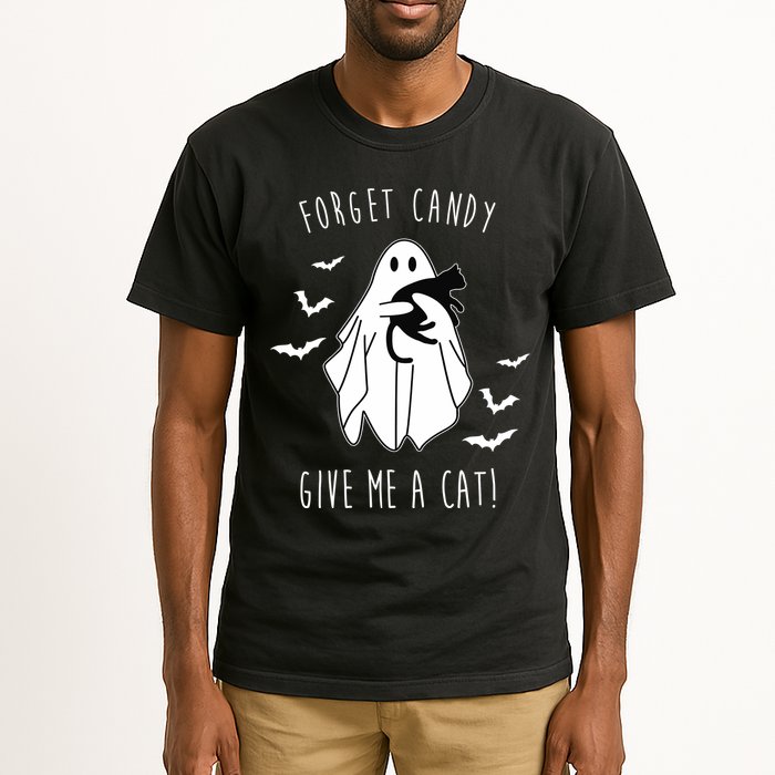 Funny Ghost Forget Candy Give Me A Cat Halloween Tall T-Shirt