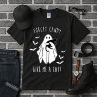 Funny Ghost Forget Candy Give Me A Cat Halloween Tall T-Shirt