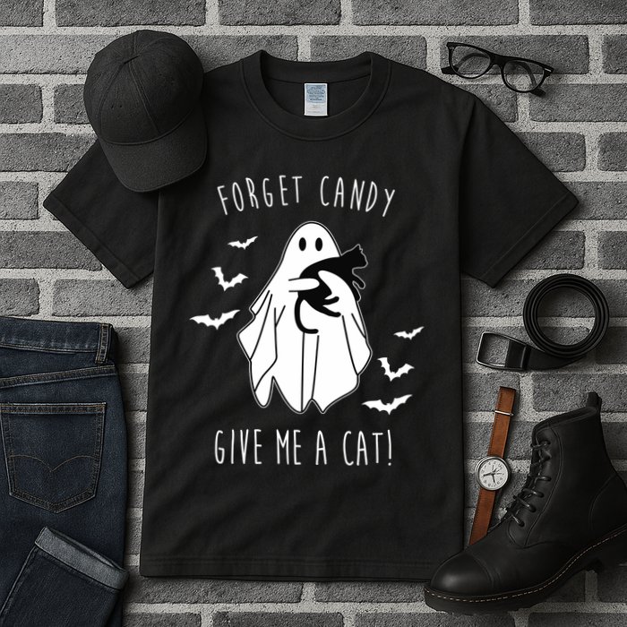 Funny Ghost Forget Candy Give Me A Cat Halloween Tall T-Shirt