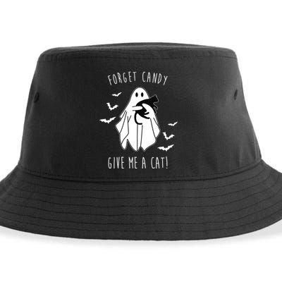 Funny Ghost Forget Candy Give Me A Cat Halloween Sustainable Bucket Hat