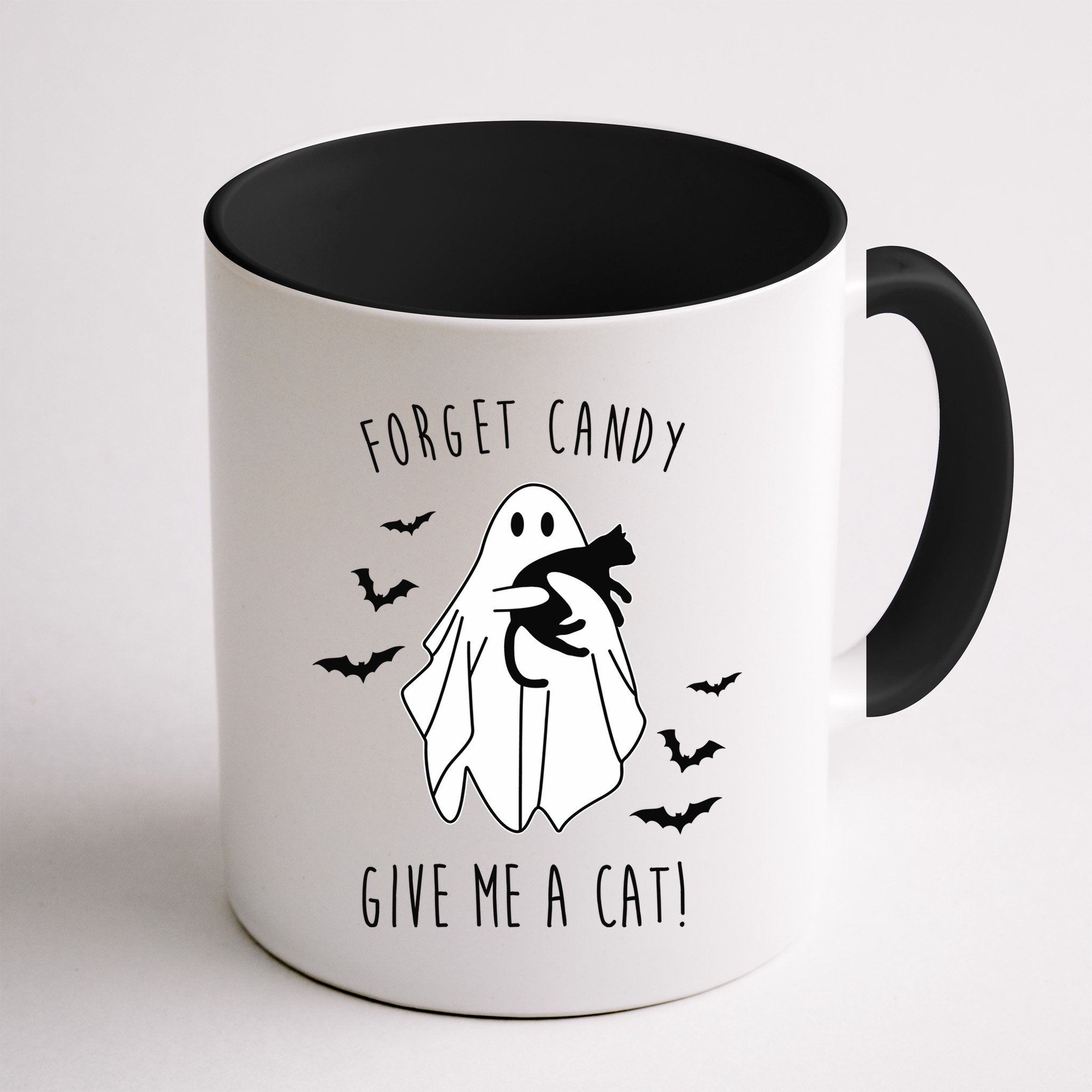 Funny Ghost Forget Candy Give Me A Cat Halloween Mug