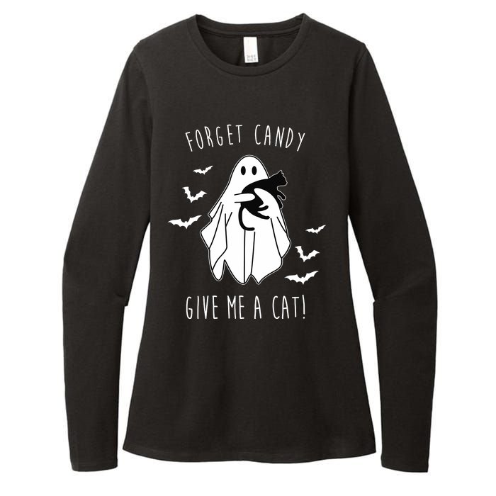 Funny Ghost Forget Candy Give Me A Cat Halloween Womens CVC Long Sleeve Shirt