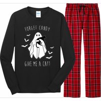 Funny Ghost Forget Candy Give Me A Cat Halloween Long Sleeve Pajama Set