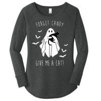 Funny Ghost Forget Candy Give Me A Cat Halloween Women's Perfect Tri Tunic Long Sleeve Shirt