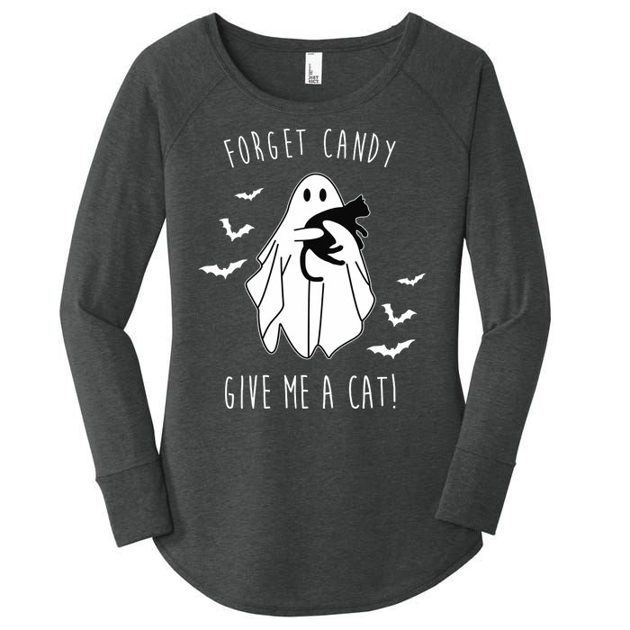 Funny Ghost Forget Candy Give Me A Cat Halloween Women's Perfect Tri Tunic Long Sleeve Shirt