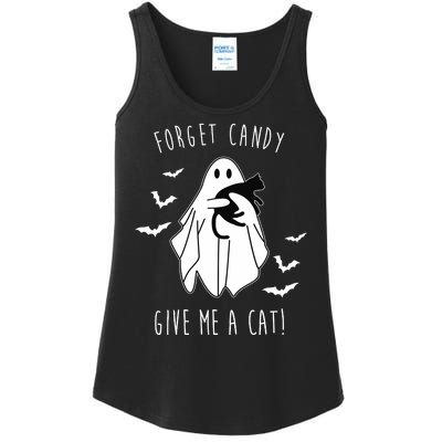 Funny Ghost Forget Candy Give Me A Cat Halloween Ladies Essential Tank