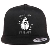 Funny Ghost Forget Candy Give Me A Cat Halloween Flat Bill Trucker Hat