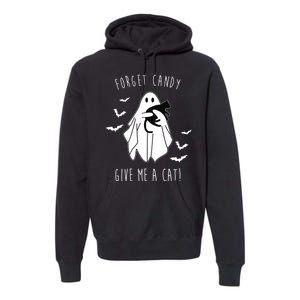 Funny Ghost Forget Candy Give Me A Cat Halloween Premium Hoodie