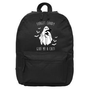 Funny Ghost Forget Candy Give Me A Cat Halloween 16 in Basic Backpack