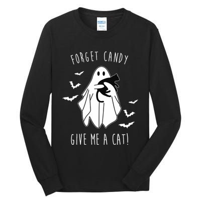 Funny Ghost Forget Candy Give Me A Cat Halloween Tall Long Sleeve T-Shirt