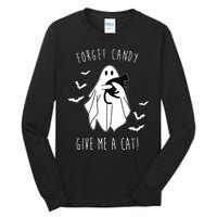 Funny Ghost Forget Candy Give Me A Cat Halloween Tall Long Sleeve T-Shirt