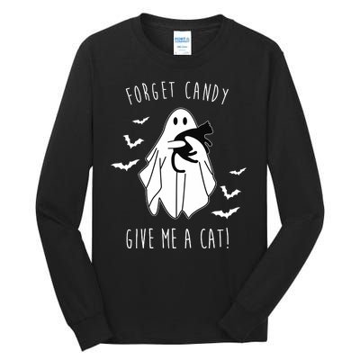 Funny Ghost Forget Candy Give Me A Cat Halloween Tall Long Sleeve T-Shirt