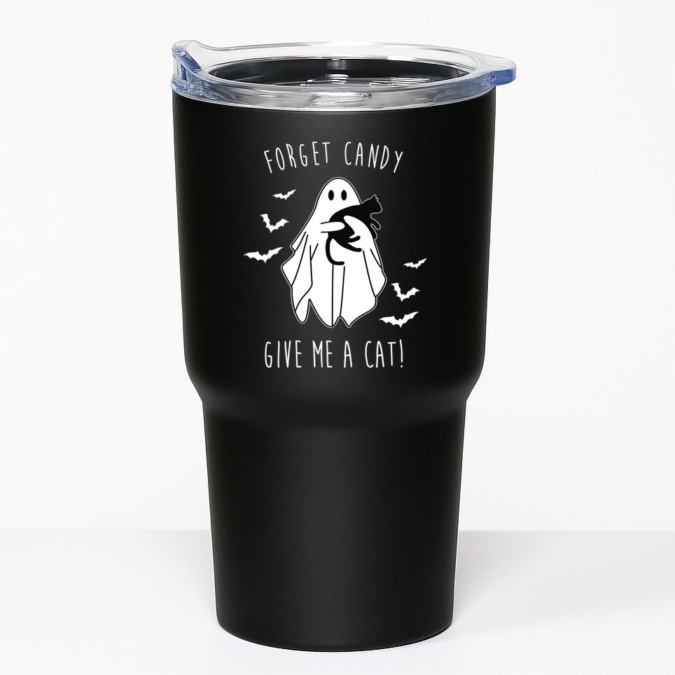 Funny Ghost Forget Candy Give Me A Cat Halloween Tumbler