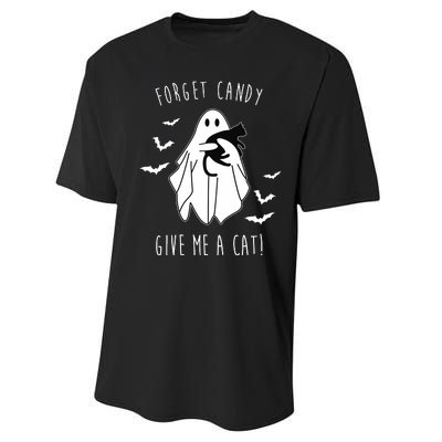 Funny Ghost Forget Candy Give Me A Cat Halloween Performance Sprint T-Shirt