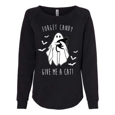 Funny Ghost Forget Candy Give Me A Cat Halloween Womens California Wash Sweatshirt