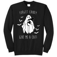 Funny Ghost Forget Candy Give Me A Cat Halloween Tall Sweatshirt