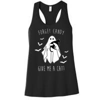 Funny Ghost Forget Candy Give Me A Cat Halloween Women's Racerback Tank