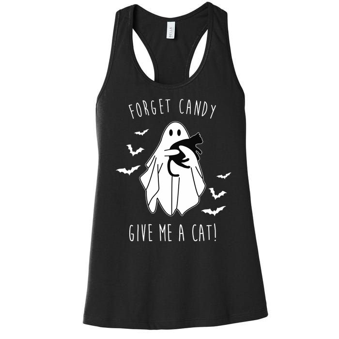 Funny Ghost Forget Candy Give Me A Cat Halloween Women's Racerback Tank