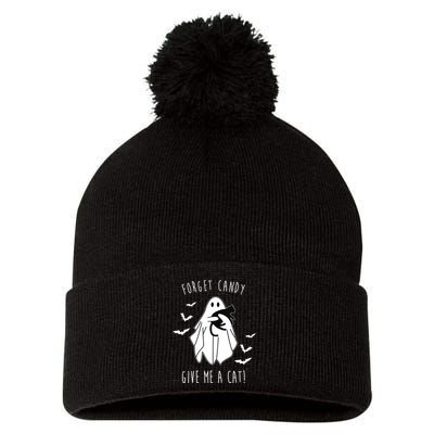 Funny Ghost Forget Candy Give Me A Cat Halloween Pom Pom 12in Knit Beanie