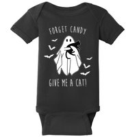 Funny Ghost Forget Candy Give Me A Cat Halloween Baby Bodysuit