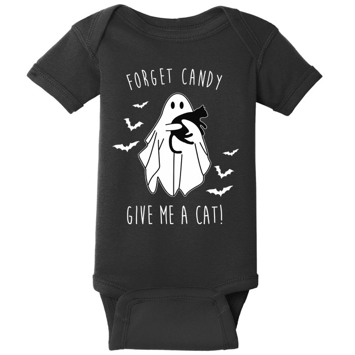 Funny Ghost Forget Candy Give Me A Cat Halloween Baby Bodysuit
