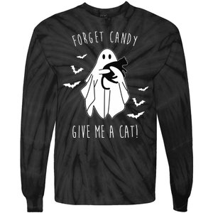 Funny Ghost Forget Candy Give Me A Cat Halloween Tie-Dye Long Sleeve Shirt