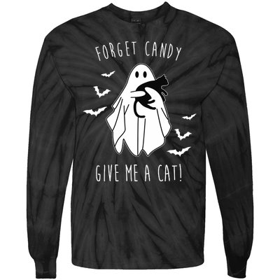 Funny Ghost Forget Candy Give Me A Cat Halloween Tie-Dye Long Sleeve Shirt