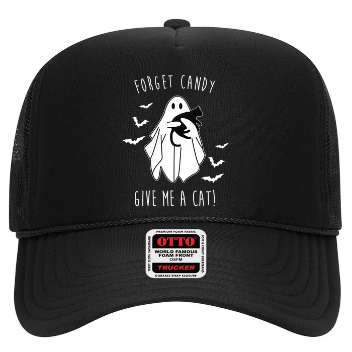 Funny Ghost Forget Candy Give Me A Cat Halloween Trucker Hat