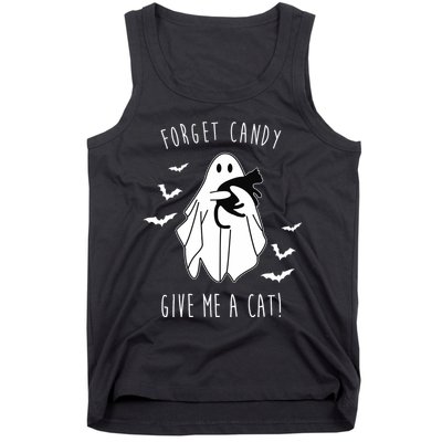 Funny Ghost Forget Candy Give Me A Cat Halloween Tank Top
