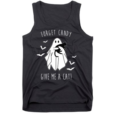 Funny Ghost Forget Candy Give Me A Cat Halloween Tank Top